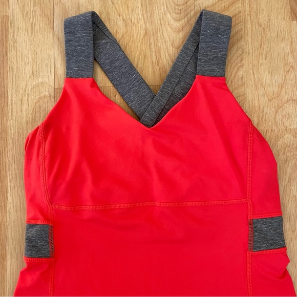 Lululemon Push Ur Limits Tank Top Red Coral Gray Size 6 Criss Cross Back Passion - Picture 4 of 16